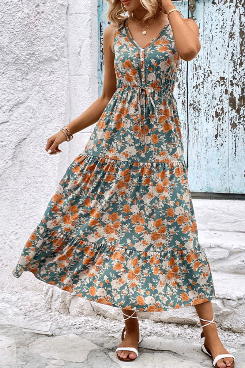 Perfee Floral Tie Front Long Sleeve Dress main image 0