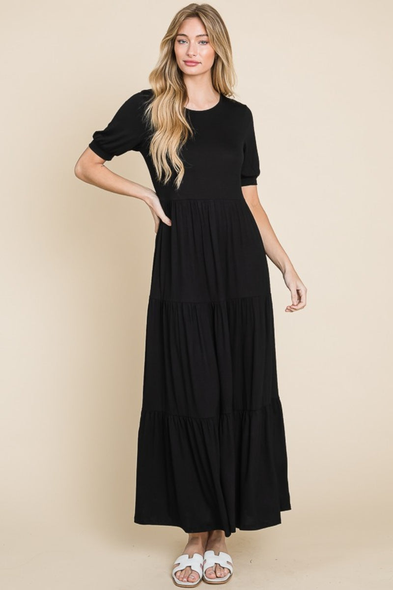 shorten maxi dress Short Sleeve Tiered Maxi Dress