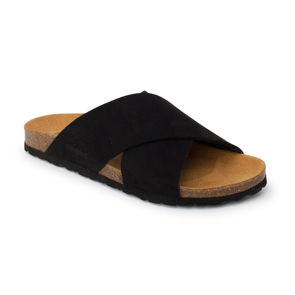 Alacant Vegan Suede Leather Slide Cork Sandal - Black - BIANKINA