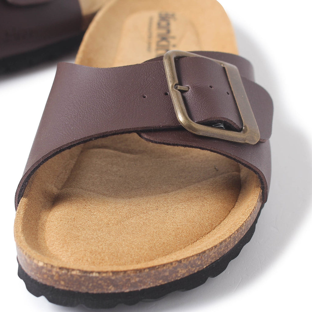 Cordoba Vegan Leather Slide Cork Sandal - Brown - BIANKINA