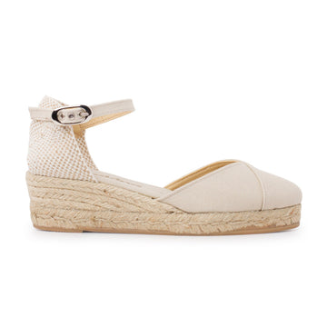 Girona Eco Canvas Vegan Espadrille Wedges - Beige Tan - BIANKINA