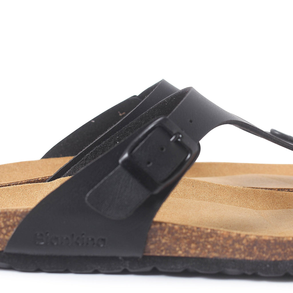 Malaga Vegan Leather Cork Sandal - Black - BIANKINA