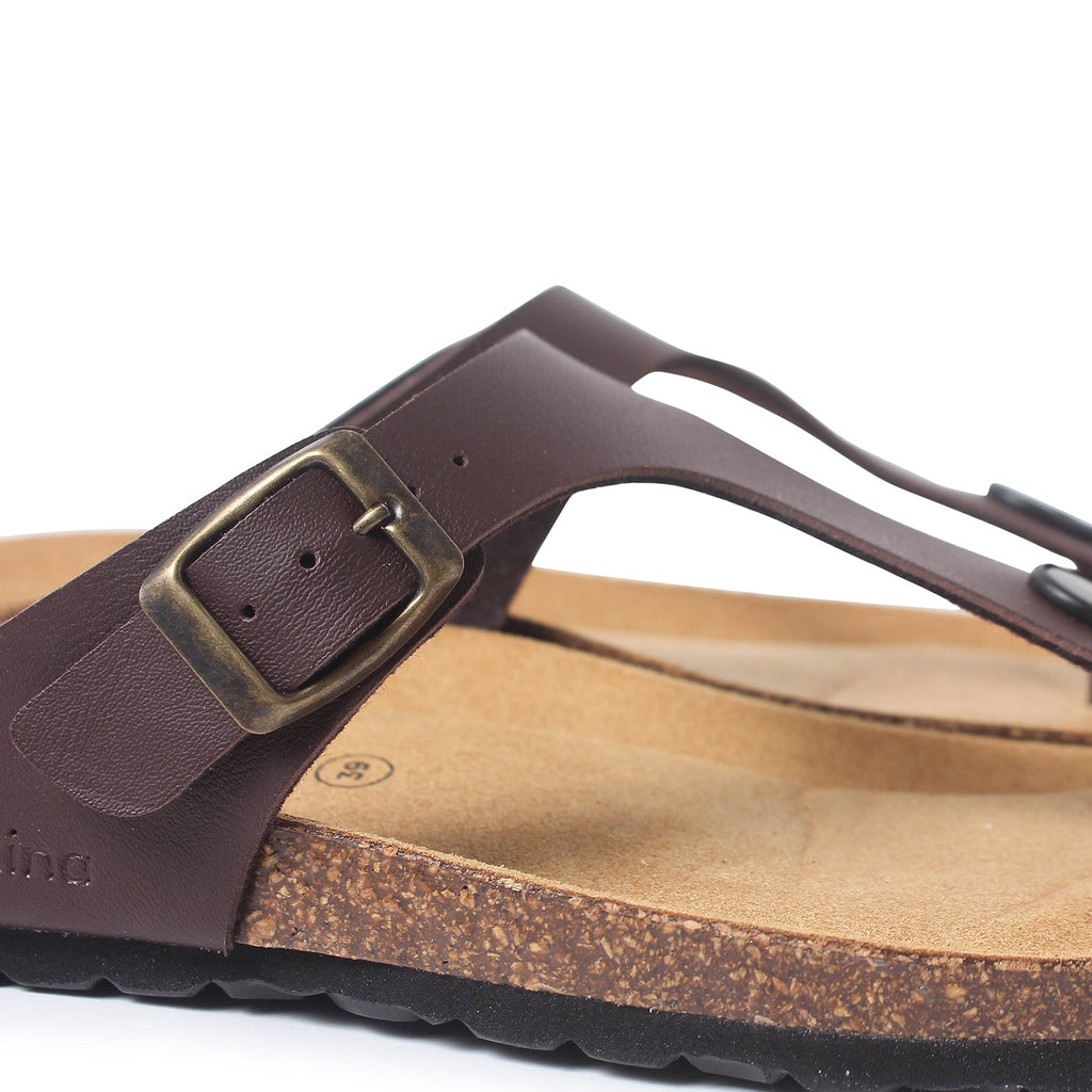 Malaga Vegan Leather Cork Sandal - Brown - BIANKINA