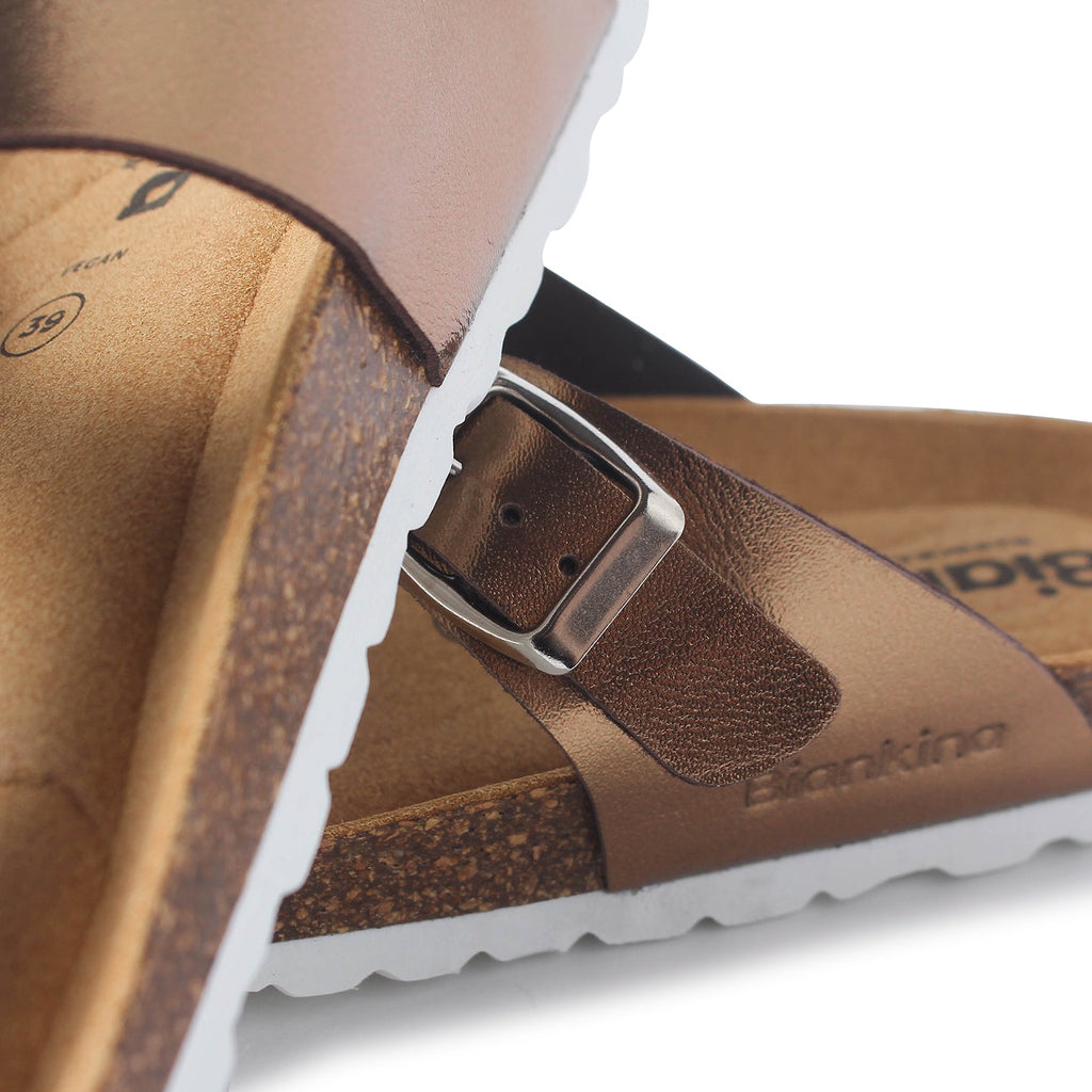 Malaga Vegan Leather Cork Sandal - Metallic Copper - BIANKINA