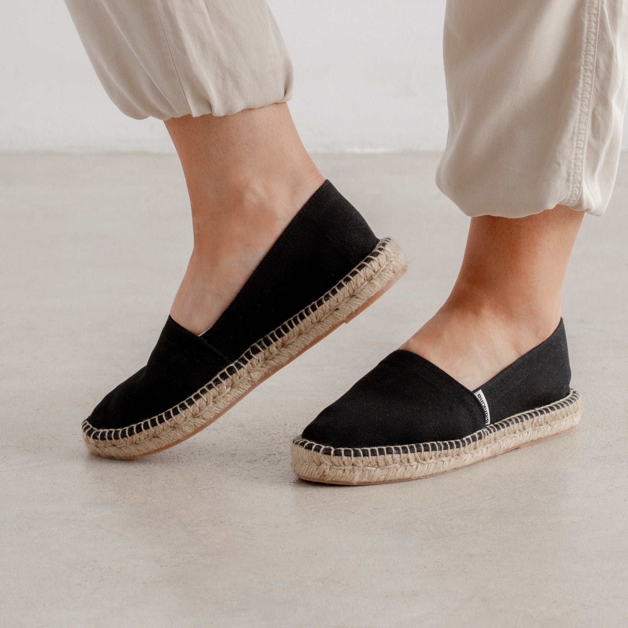 Biankina Mila Eco Canvas Vegan Espadrille Flats for Women Black