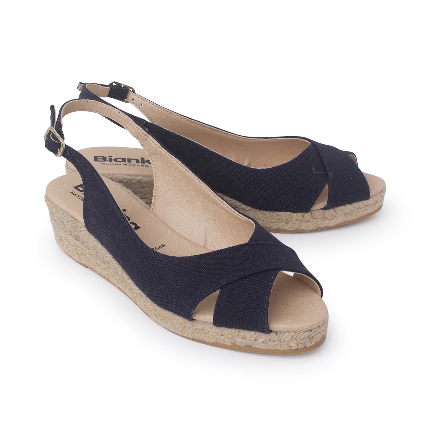 Oliva Women's Vegan Open Toe Espadrille Wedges Navy Blue – BIANKINA