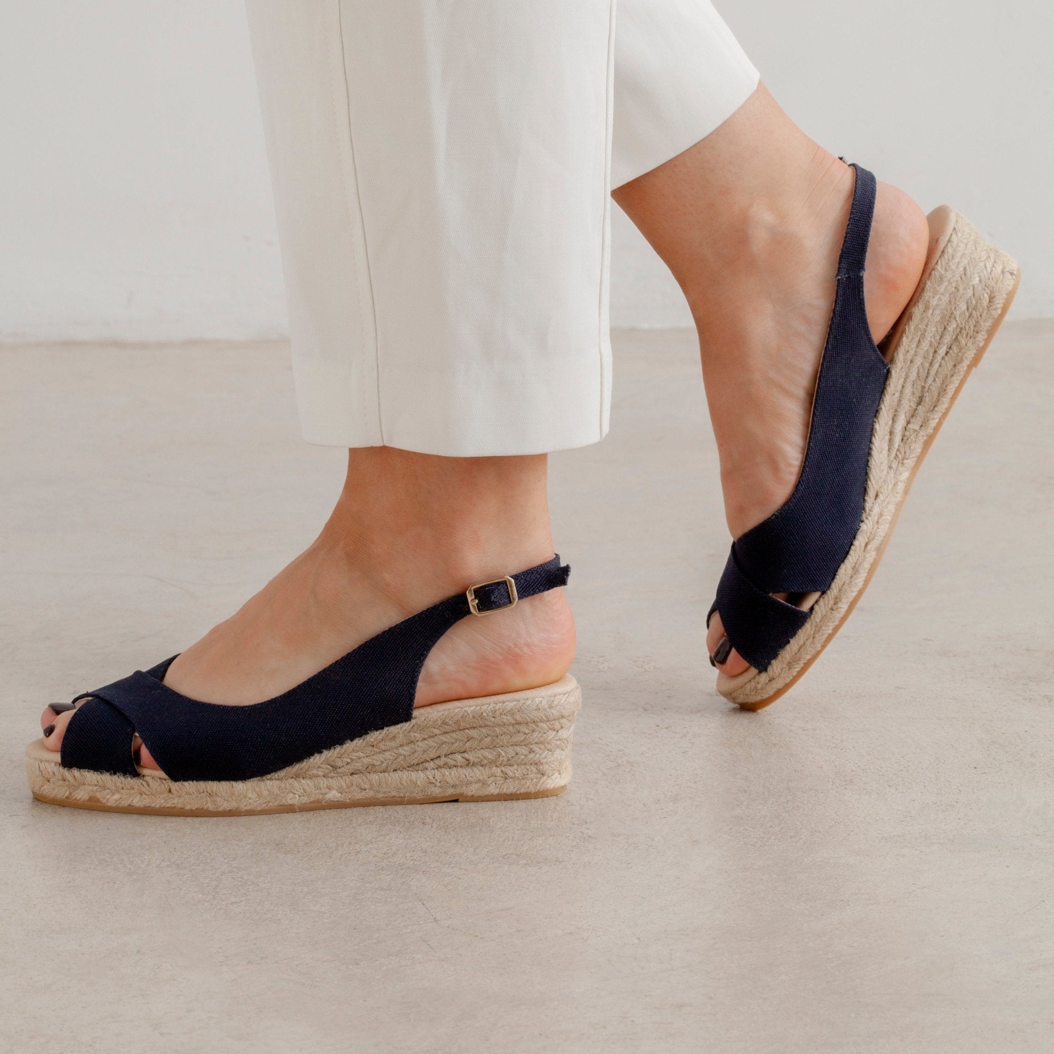 Oliva Women's Vegan Open Toe Espadrille Wedges Navy Blue – BIANKINA