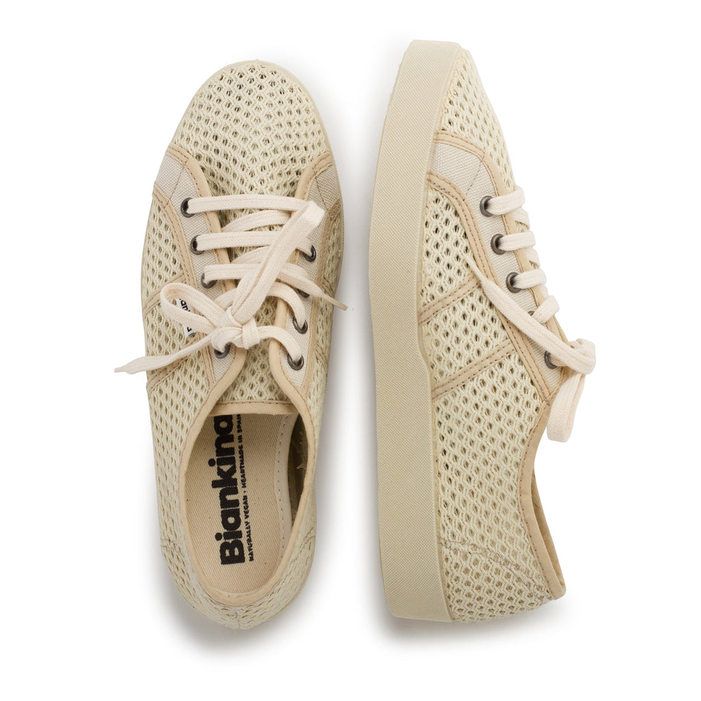 St. Tropez Breathable Cotton Mesh Sneakers - Beige Tan - BIANKINA