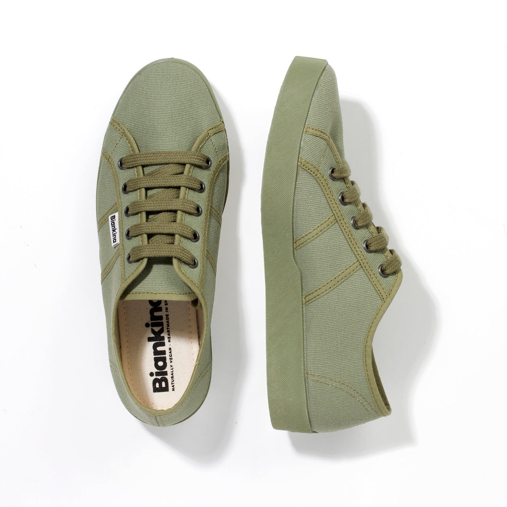 St. Tropez Organic Cotton Canvas Sneakers - Olive Green - BIANKINA